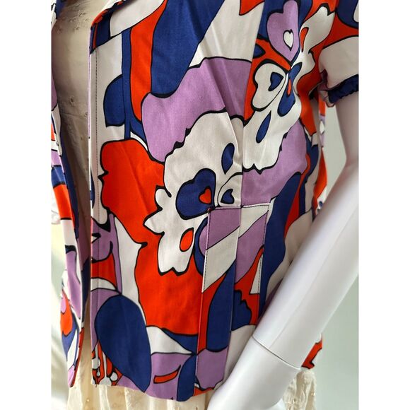 Vintage WDNY Red, Blue and Purple Abstract Floral Patterned Open Front Coat sz 8 - Picture 4 of 7
